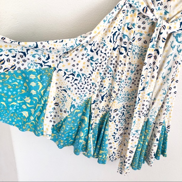 {Issa London} Silk Aquatic Printed Wrap Slip Dress - Picture 4 of 8